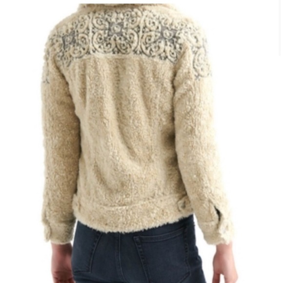 LUCKY BRAND TOMBOY TRUCKER Boho Sherpa Jacket Women Large - Picture 2 of 6